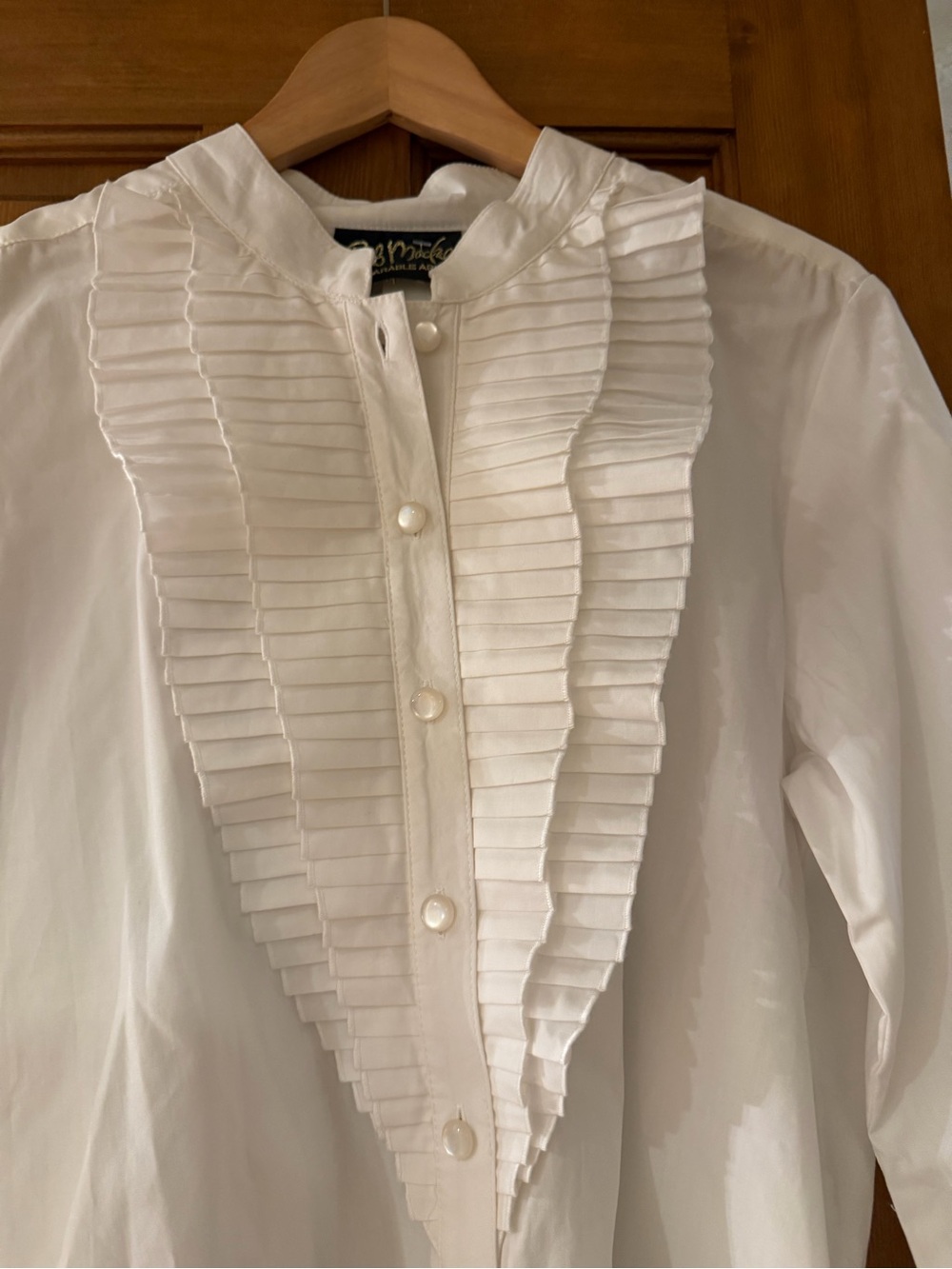 Bob Mackie White Pleated Ruffle Front Blouse
